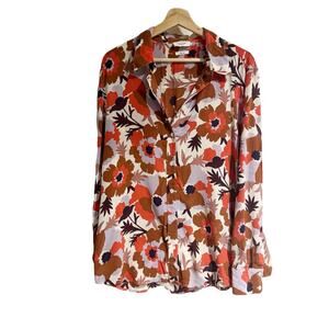MONOPRIX PREMIUM Printed silk shirt, Oeko-Tex Ecru Floral Size 46/Large